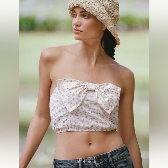 Anthropologie Floral Crop Top - Cream and Pink - Picture 3 of 7